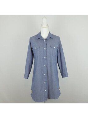 Icelantic Women's Large Blue Chambray Cotton 3/4 Sleeve Button Up Shirt Dress